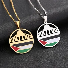 Kedjor emalj rostfritt stål al-aqsa moské och palestina hängen halsband för kvinnor män guld färg/silver färg smycken etniska gåvor