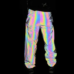 Męskie spodnie Kolorowe odblaskowe dresowe menu Kobiety Night Rainbow Reflect Light Sports Jogging Spodnie Hiphop Dance Fluorescence 3xl 230320