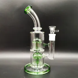 11 Inches Heady Bong Twin Layer Jelly Fish Filter Green&Blue Glass Water Pipe Bong Hookah Pipes Bongs Water Bottles Dab Rig Water Pipe Size 18mm Female Joint