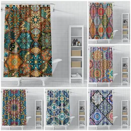 Shower Curtains Bohemian Shower Curtain Mandala Floral Printed Bathtub Screen Waterproof Polyester Curtain For Bathroom Decor With Plastic Hooks 230322