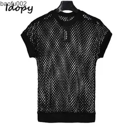 Men's T-Shirts Idopy Korean Summer Tshirt Men Brand New Slim Fit See Through Gothic Punk Pullovers Men Mesh Short sleeve Casual Tees T-shirt W0322