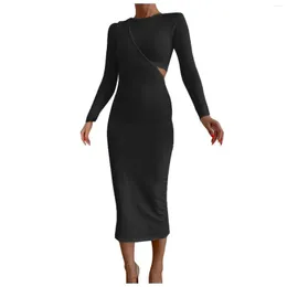 Sukienki imprezowe Sukienki z długim rękawem Kobiety eleganckie czarne klasyczne całkowicie mecz midi solid a-line college college v-de-neck charm Empire vestido