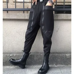 Spodnie damskie moda damska czarna zamek błyskawiczny punkowy harem panie swobodne luźne spodnie uliczne żeńska kieszkańska elastyczne pantalony 230322