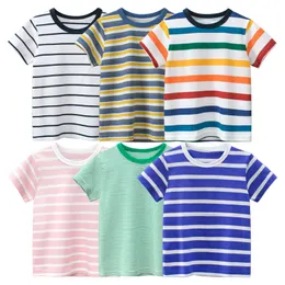 Tshirtsブランドの子供用服の夏の男の子ストライプ半袖ベビー服子供Tシャツコットントップドロップ230322