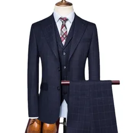 Erkek Suit Blazers Jacketvestpantsmen 3 PCS Set Takım Sonbahar Kışlı Ekose Fit İş Formal Sıradan Takım Ofis Partisi Balo Düğün Damat 230322