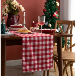 Stół Red White Plaid Table Runner Christmas Linen Cotton Restaurant Restaurant Stale do jadalni stolik przyjęcia Wedding Table Decor 230322