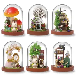 Doll House Accessories Diy Wood S Miniature House Furniture Kit med LED Toys for Children Christmas Gift Mini 230322