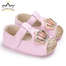 First Walkers Baby Shoes Cute Pink Crown Flower Bows Princess Girl Cotton Mary Jane born Toddler Infant 230322