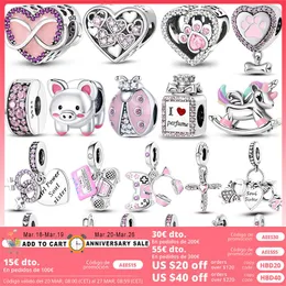 925 Siver Koraliki Charki dla Pandora Charm Bracelets Designer dla kobiet Pink Color Infinity Heart Beads