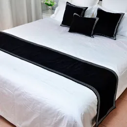 Bordslöpare högklassig sammet kinesisk stil säng löpare solid svart röd säng spridning täcker hema dekoration kudde fall 230322