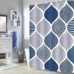 Tende da doccia Navy Boho Shower Curtain Set Abstract Bohemian Light Blue Leaf per arredo bagno grigio Tende da bagno in tessuto geometrico blu scuro 230322