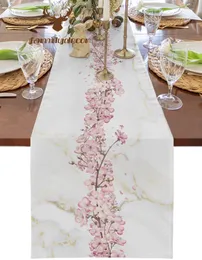 Runner da tavolo Fiore Fiore di ciliegio Struttura in marmo Runner da tavolo Home Wedding Tovaglietta Centrotavola Decorazione Festa da pranzo Tovaglia lunga 230322