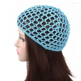 Berets Crochet Hat Summer Hair Net Women Mesh Snood Turban Solid Color Soft Rayon Hairnets Lady Sleep Night Cover Knit Caps Accessories