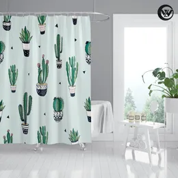 Shower Curtains Creative Bathroom Curtain Rugs Bath Mat 3D Cartoon Cute Cactus Pot Waterproof Shower Curtain 4Pc Toilet Cover Bath Rug Doormat 230322