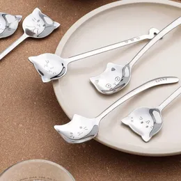 Cute Cat Cucchiaino da tè Manico lungo Caffè Dessert Snack Scoop Set da tavola Cucchiai da tavola per gelato Utensili da cucina in acciaio inossidabile