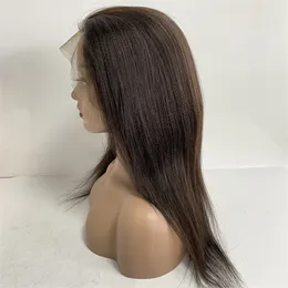 18 inches Natural Color Malaysian Virgin Human Hair Yaki Straight 130% Density Medium Cap Full Lace Wig for Black Woman
