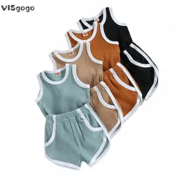 Kleidungssets Visgogo Kleinkind Baby 2PCS Sommerkleidung Ärmellose Kontrastfarbe Gerippte Tank Tops Shorts Mädchen Junge Lässige Trainingsanzug 230322