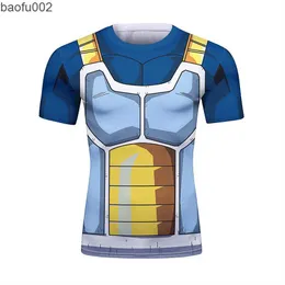 Herren T-Shirts Neue 3D-gedruckte T-Shirts Männer Kompressionsshirt Cosplay Vegeta Come Kleidung Sport Quick Dry Fitness Kurzarm Tops Männlich W0322