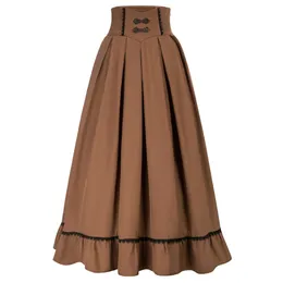 Spódnice sd kobiety renesansowe swing spódnicę o wysokim talii marszczona spódnica na brzeg maxi vintage długość długości z kieszeniami biurowa odzież robocza a20 230322