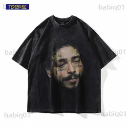 Herr t-shirts hiphop tshirt streetwear män porträtt grafisk tryckt orolig t-shirt 2022 sommar harajuku överdimensionerad tvättad t-shirt topp tee t230321