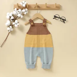 Kleidungssets Baby Strampler ärmellos gestrickt geborene Mädchen Jungen Overall Outfit Herbst warme Säuglingskleidung Overalls 018M Mode Regenbogen gestreift 230322