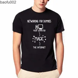 Męskie T-shirty Networking for Dummy Man T Shirt Funny Geek Nerd It Computer Gift Programmer Cotton Men O Neck T-Shirt Prezent W0322