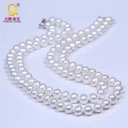 Girocollo Daking 7.5-8.5MM Grado Perla 2 file Collana coltivata bianca reale naturale 18 POLLICI per girocolli da sposa