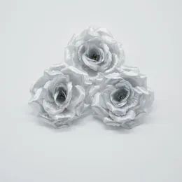 Decorative Flowers & Wreaths Yoshiko 8cm Silver Artificial Rose Flower Head For Wedding Decoration Valentine's Day Gift DIY Bear Fake Flores