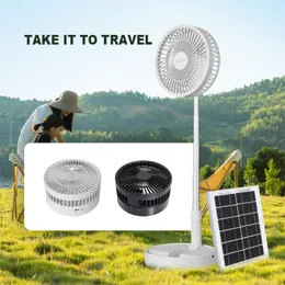 Solar Fan with Battery Rechargeable 5200mah 8 in'' Foldaway Standing Fan 3 Speeds Portable for Outdoor Camping