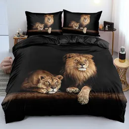 Conjunto de roupas de cama Black Lion Duvet Capa Casamento Pillow Pillow Conjunto de cama de três peças 230321