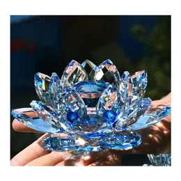 Dekorativa föremål Figurer 80mm Quartz Crystal Lotus Flower Crafts Glass Paperweight Fengshui Ornament Home Wedding Party Decor Dhyor