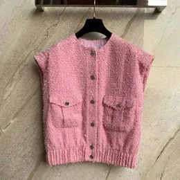 女性のベスト女性のためのピンクウールベスト秋の豪華なデザイナーJaqueta Feminina Brand Seveless Chaqueta Mujer Vest 230322