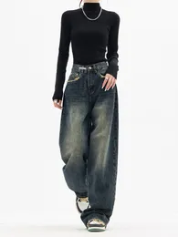Frauen Jeans Hohe Taille Harajuku Vintage BF Stil Streetwear Alle spiel Lose Mode Femme Breite Bein Denim Hosen 230322