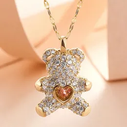Flash Swing Diamond Piękne naszyjniki wiszące niedźwiedź dla kobiet złoty tytanowy stal nierdzewna szyja