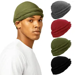 Berets Halo Turban Durag Vintage Twist Head Wraps Scarf For Men Elastic Modal Satin Lined Caps