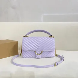 Borsa a tracolla da donna di lusso con logo inghiottito a righe in pelle di vacchetta con patta ad alta capacità, design con manico in vera cintura 26 cm