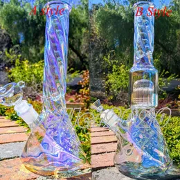 Nowe tęczowe szklane fajki wodne Bong fajki wodne grube szkło Dab Rigs Downstem Perc zlewka z 14mm miską 30cm wysokości