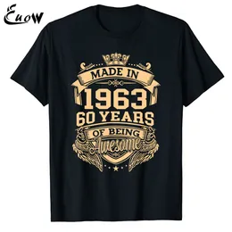 Mäns spårsuits euow unisex 100 bomull gjord 1963 60 år av att vara fantastisk 60 -årsdag vintage män kläder t shirt casual lyx tee tops 230322