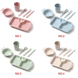 Учебные посуды наборы 6pcs Kids Set Set Loolweight Plate с разделителями и обработкой разлагаемой посудомоечной машины Безопасный пластик