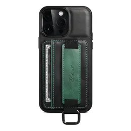 Custodia per cellulare da polso aziendale per iPhone 15 14 13 12 11 Pro Max Samsung Galaxy S24 Ultra A14 5G A13 A53 A24 A34 A54 Porta anello Slot per scheda Portafoglio in pelle Cavalletto Shell