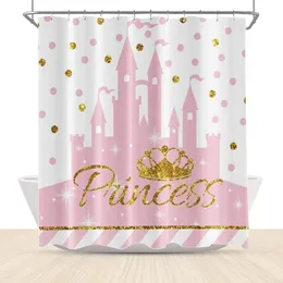 Shower Curtains Pink Gold Shower Curtain Princess Castle Dotted Bathroom Bath Curtains Waterproof Durable Girl Bathtub Stalls Clawfoot Tub Decor 230322