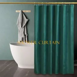 Shower Curtains Nordic Velvet Waterproof Shower Curtain Solid Color Perforated Free Toilet Partition Shower Curtains Hanging Curtain Bathroom 230322