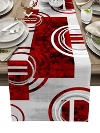 Table Runner Abstract Retro Geometric Marble Texture Red Table Runner Home Wedding Table Mat Centerpieces Decoration Dining Long Tablecloth 230322