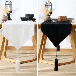 Table Runner Solid Black/White Table Runners With Tassel Coffee Table Top Cover Home el Tablecloth Modern Runners For Wedding Party Decor 230322