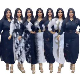 2024 Designer Brand Summer Maxi Dresses Women Long Sleeve One Press Dress 2XL Dressed Print Dresses Sexy Night Club Party Wear بالجملة بالملابس 9549-1