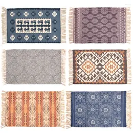 Carpets RAYUAN Nordic Style Woven Cotton Mat Carpet Bedside Tatami Floor Dust-proof Anti-skid Doormats 60x90CM 60x130CM