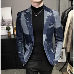 Ternos masculinos Blazers de alta qualidade Blazers de outono Men Slim Fit British Plaid Sonos Formal Jacket Male Party Wedding Business Slim Fit Casual Casual Tuxedo 230322