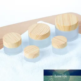 Wholesae Cream Jar Cosmetic Packaging DIY Beauty Bamboo Wooden Printing Lids Frosted Glass Bottion عينة الكريمة وعاء فارغ