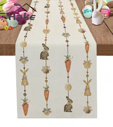 Table Runner Easter Bunny Eggs Radish Table Runner Easter Party Dining Table Decor Wedding Holiday Cotton Linen Tablecloth 230322