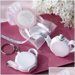 Party Favor Love Is Brewing Teapot Plastic Measuring Tape Keychain Portable Mini Key Chain Wedding Christmas Gift Favors Dhrrj